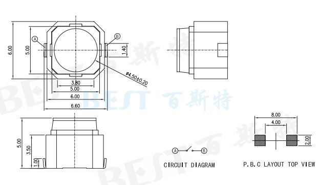 輕觸開關TS-0603參考圖紙 輕觸開關TS-0603參考圖紙